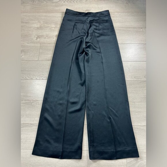 ETRO 2022 Satin Flared Black Wide-Leg Black Viscose Elegant Trouser Pants - Picture 4 of 15